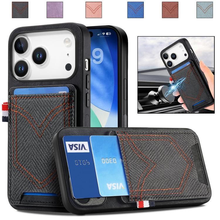 For iPhone 18 Pro Max / iPhone 17 Pro Max Denim Texture Leather Skin Phone Case with Card Slot