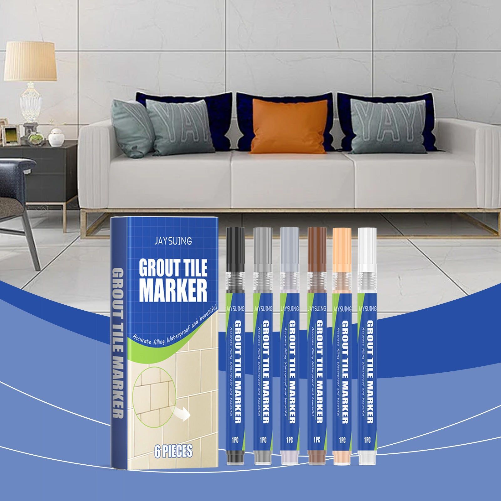 Aesthetic Gap Filling Pen for Waterproof Tile Seams, Moldproof, Easy Repair ,6 pieces