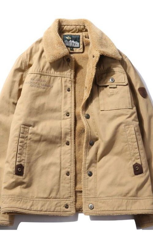 Winter Thick Bomber Jacket Fleece Lined Warm Coat Men Solid Color Lapel Outerwear