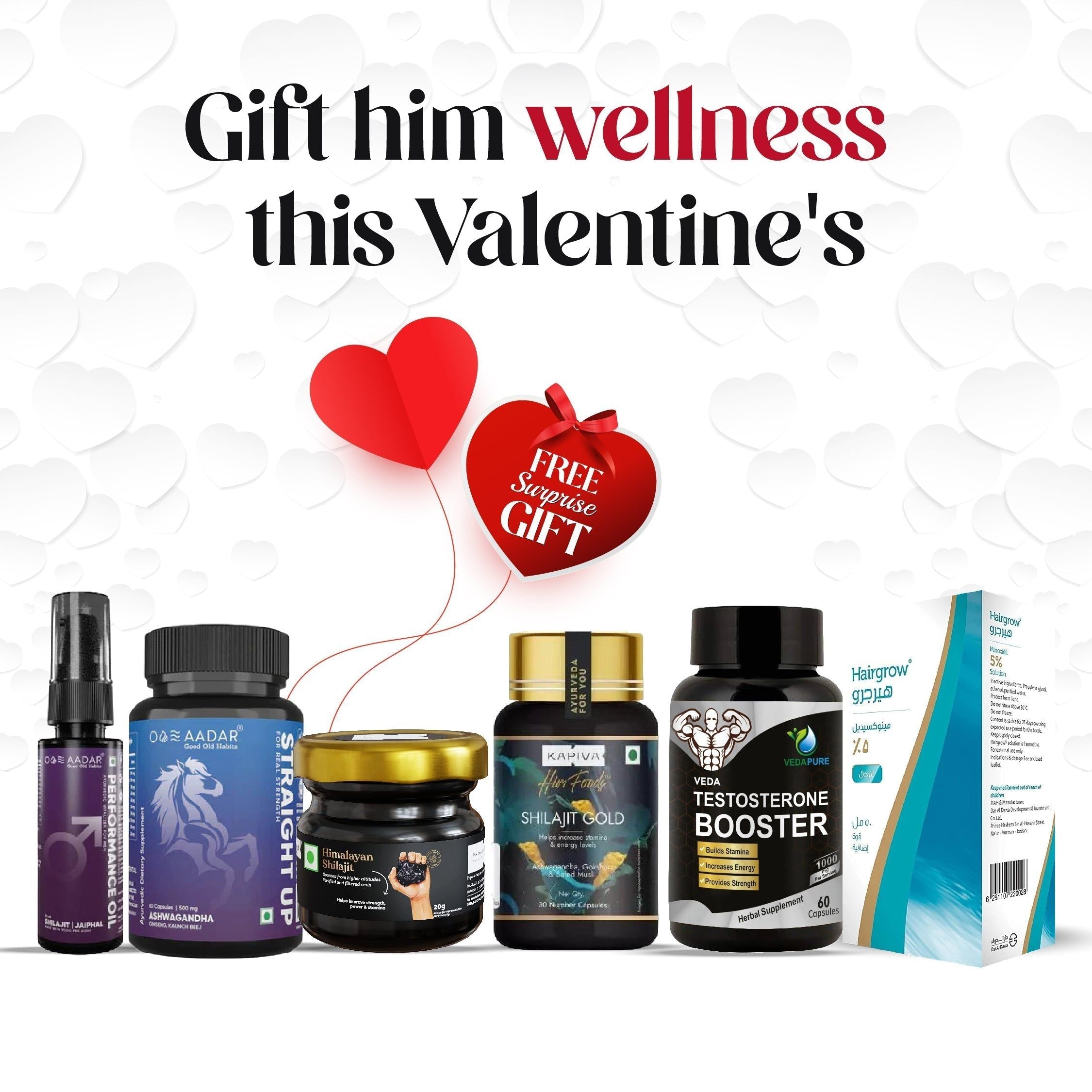 دار الدعوة Hairgrow 5٪ مينوكسيديل 50 مل + زيت AADAR Ayurvedic Performance Oil وكبسولات Straight Up لكسب قوة حقيقية وزيادة الطاقة | (60 كبسولة + 30 مل) + Kapiva Himalayan Shilajit 10 جم + كبسولات Shilajit Gold 30 Combo + Vedapure Testo