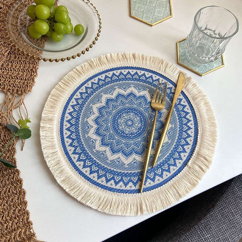 3pcs Boho Round Placemat Cotton Woven Macrame Tassels Table Mats Home Decor