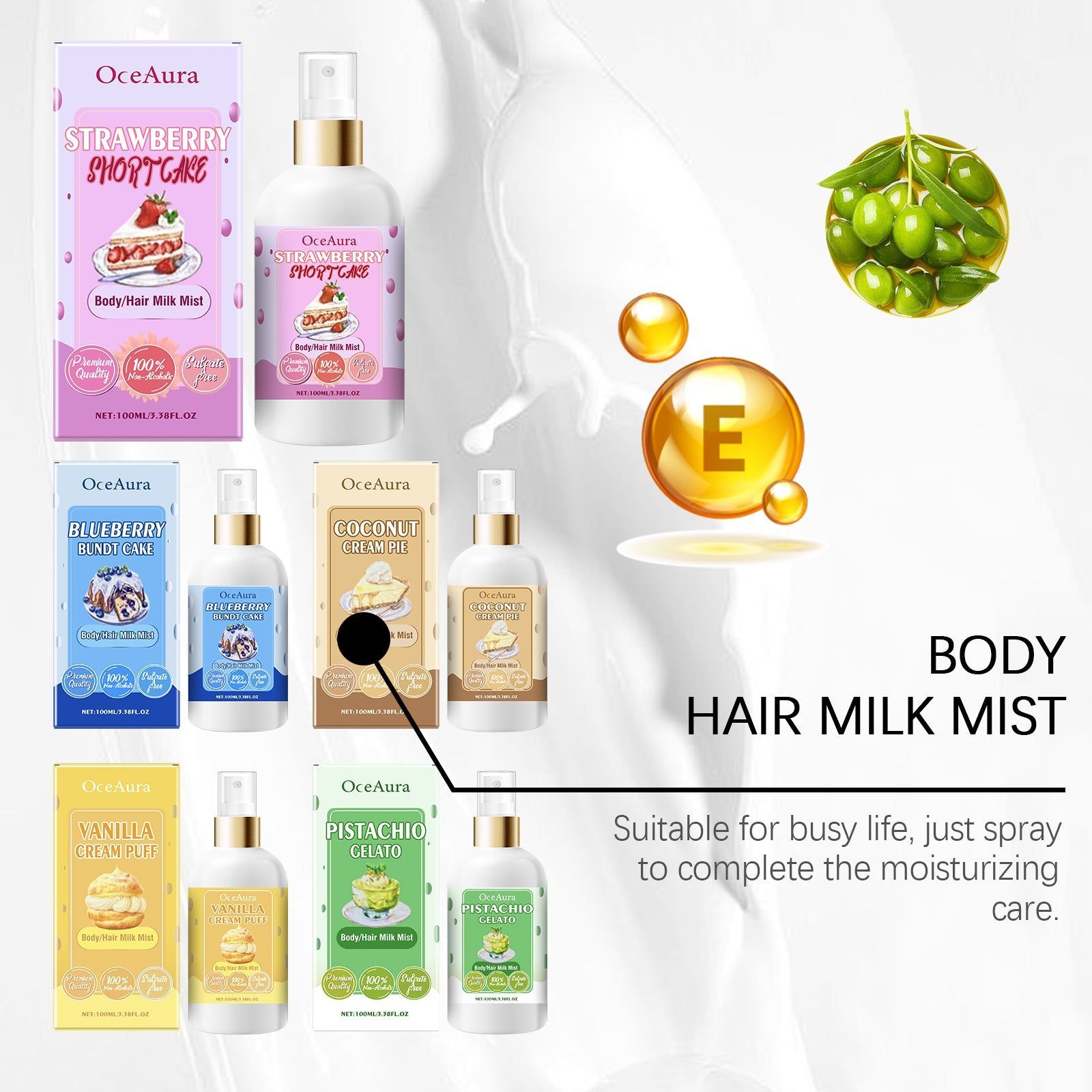 Body Care Moisturizing Spray, Refreshing Pistachio Ice Cream Scent, Allover Hair and Skin Hydration ,100ml