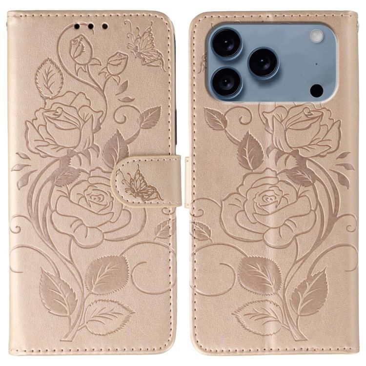 For iPhone 18 Pro Max / iPhone 17 Pro Max Rose Butterfly Embossed Leather Phone Case