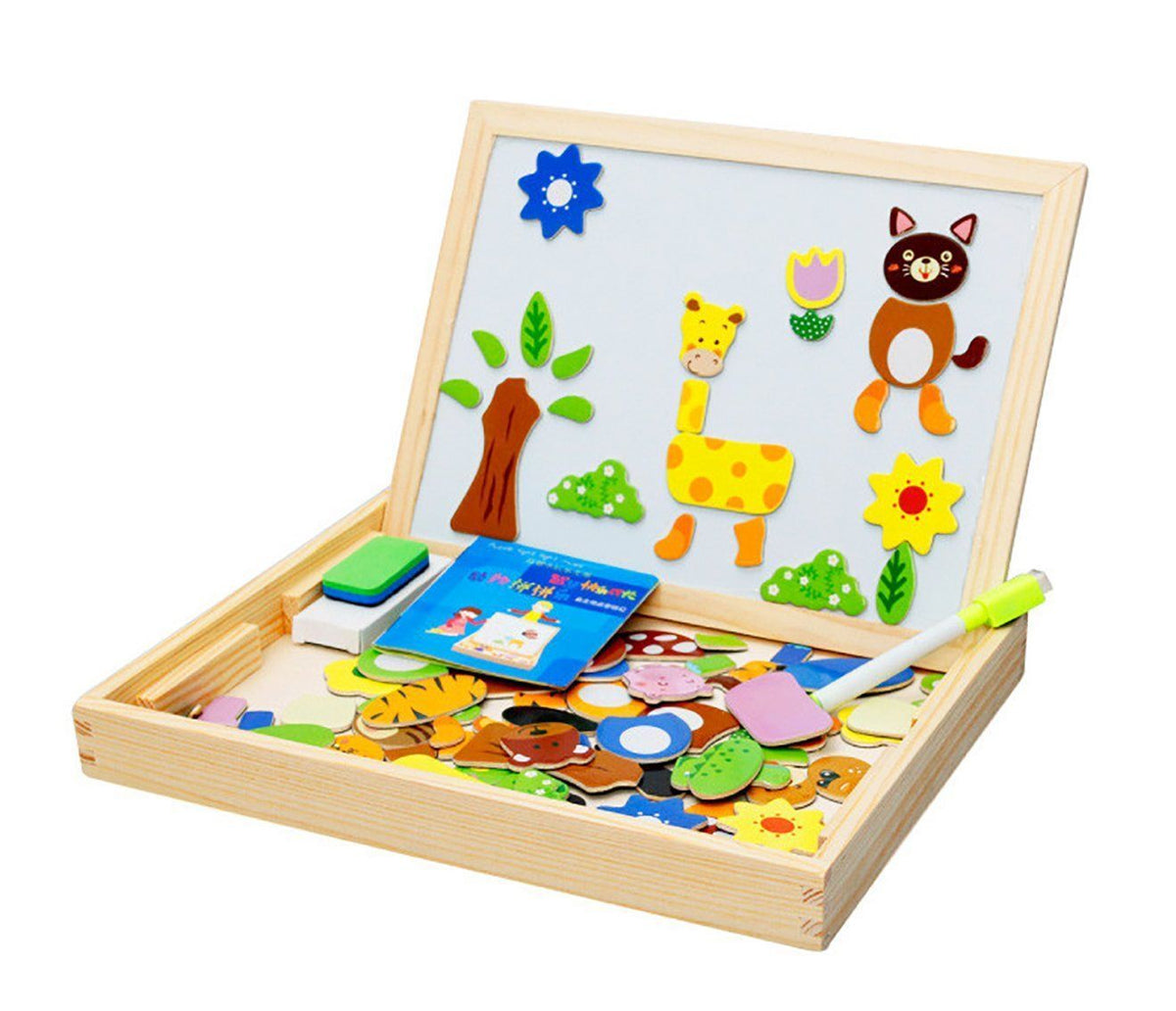 Educational Wooden Toys Magnetic Puzzles Wooden Art Easel Double Side Learning Game Puzzle for Kids Toddlers