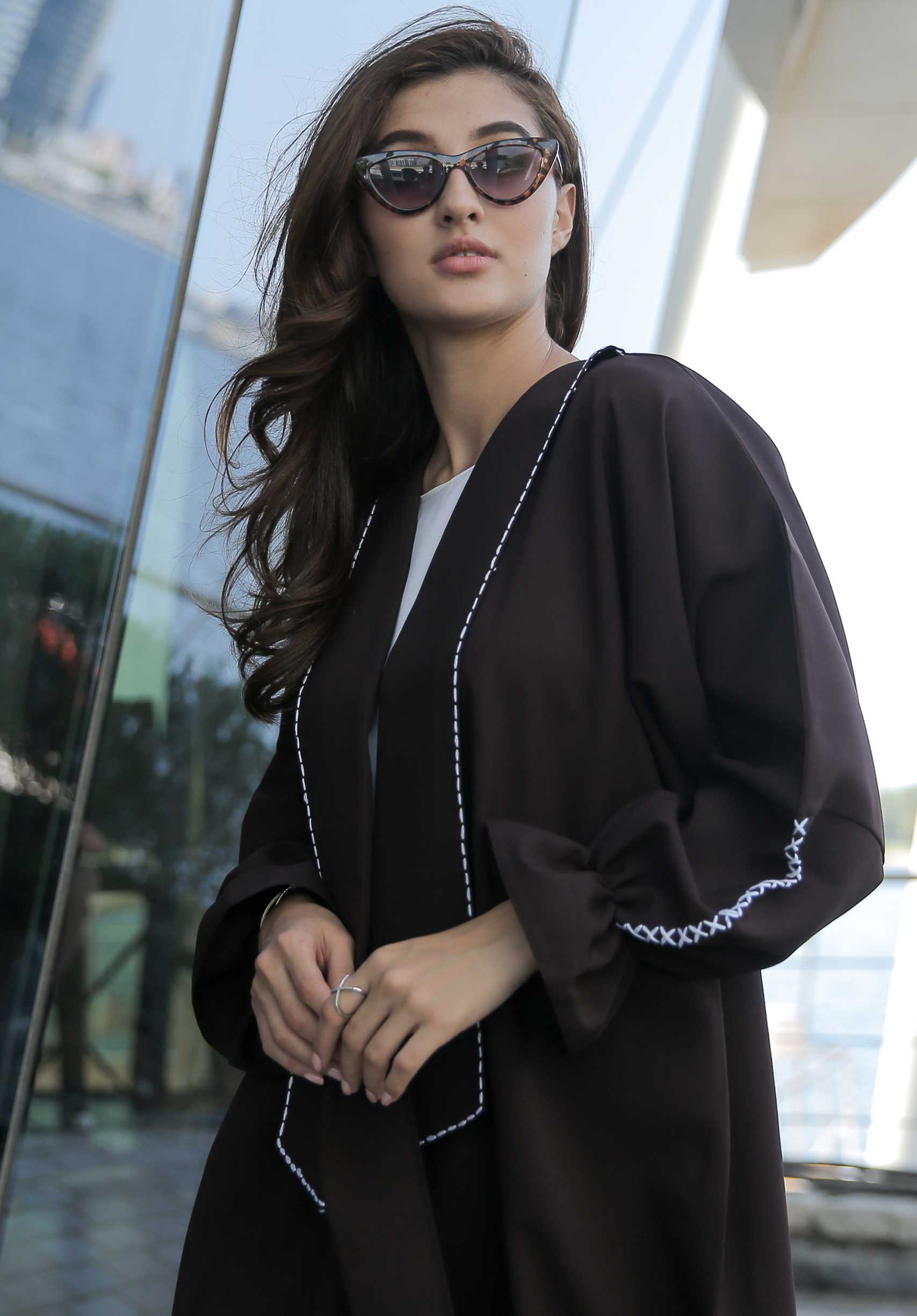 MOiSTREET Brown Abaya with Thread Weaving
