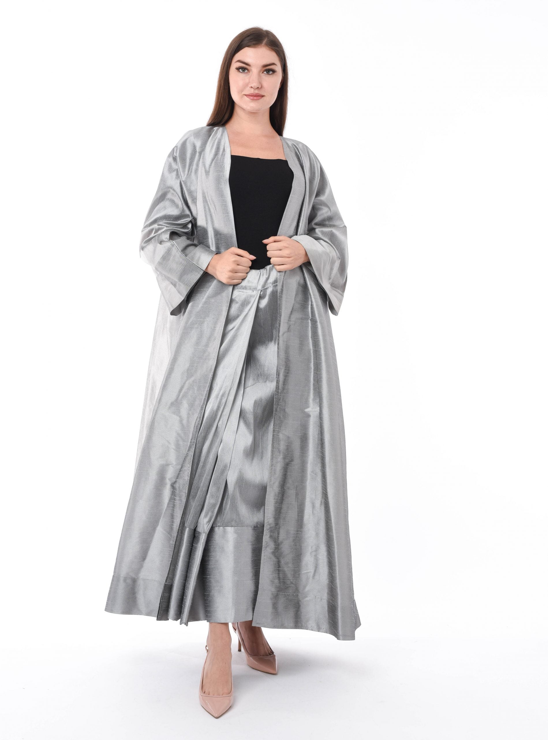 MOiSTREET Grey two piece Abaya With Skirt