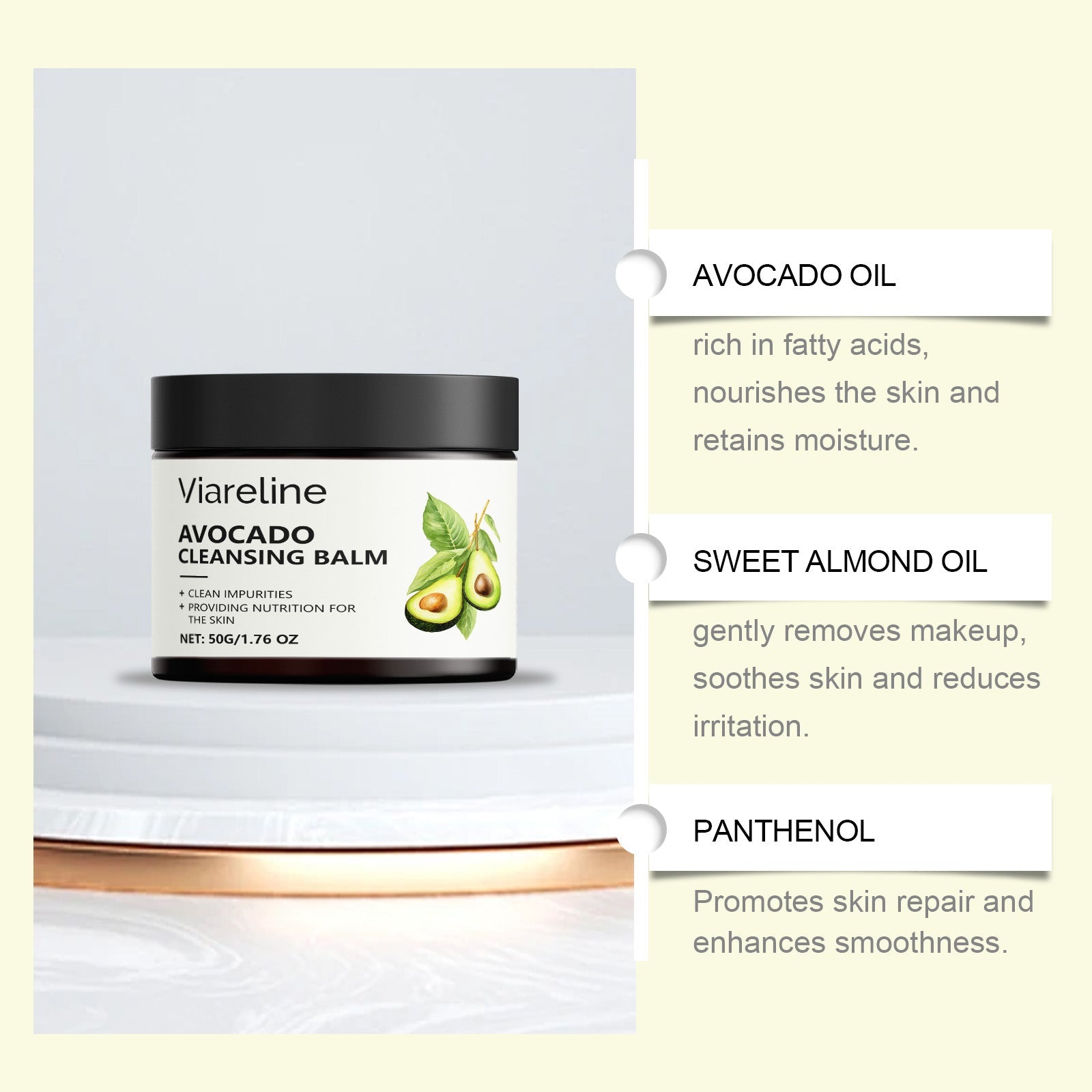 Avocado Facial Cleansing Remover, Gentle, Moisturizing, No Residue, Quick Rinse ,50g