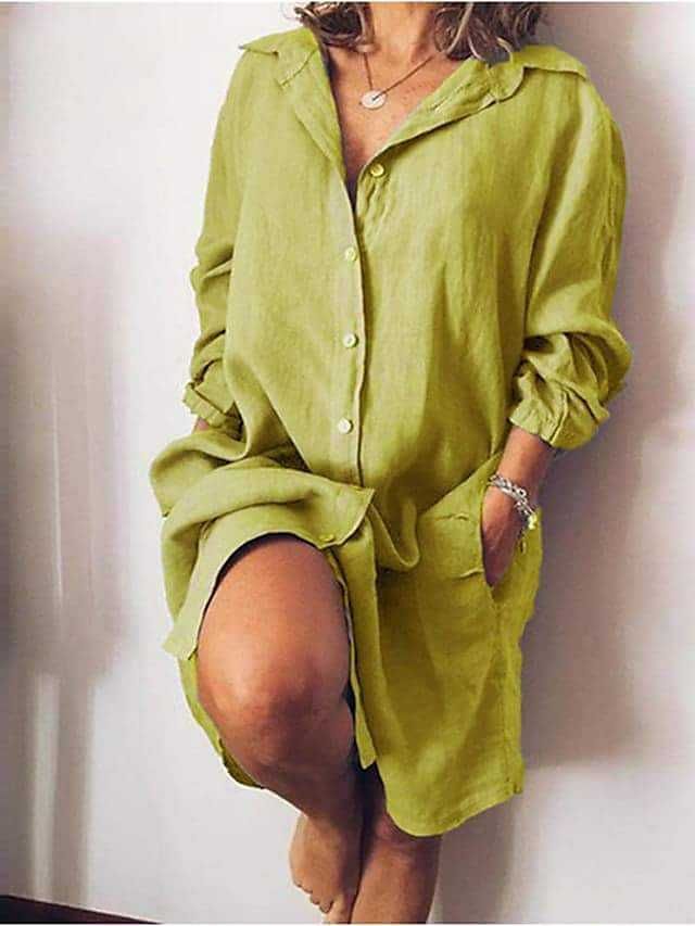 Autumn Women's Cotton And Linen Mid-Length Long-Sleeve Shirt