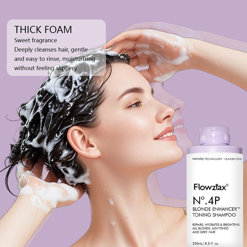Flowzia N°4P Blonde Enhancer Toning Shampoo, Purple Shampoo for Blonde & Grey Hair, Repair Hydrate Hair, 250ml