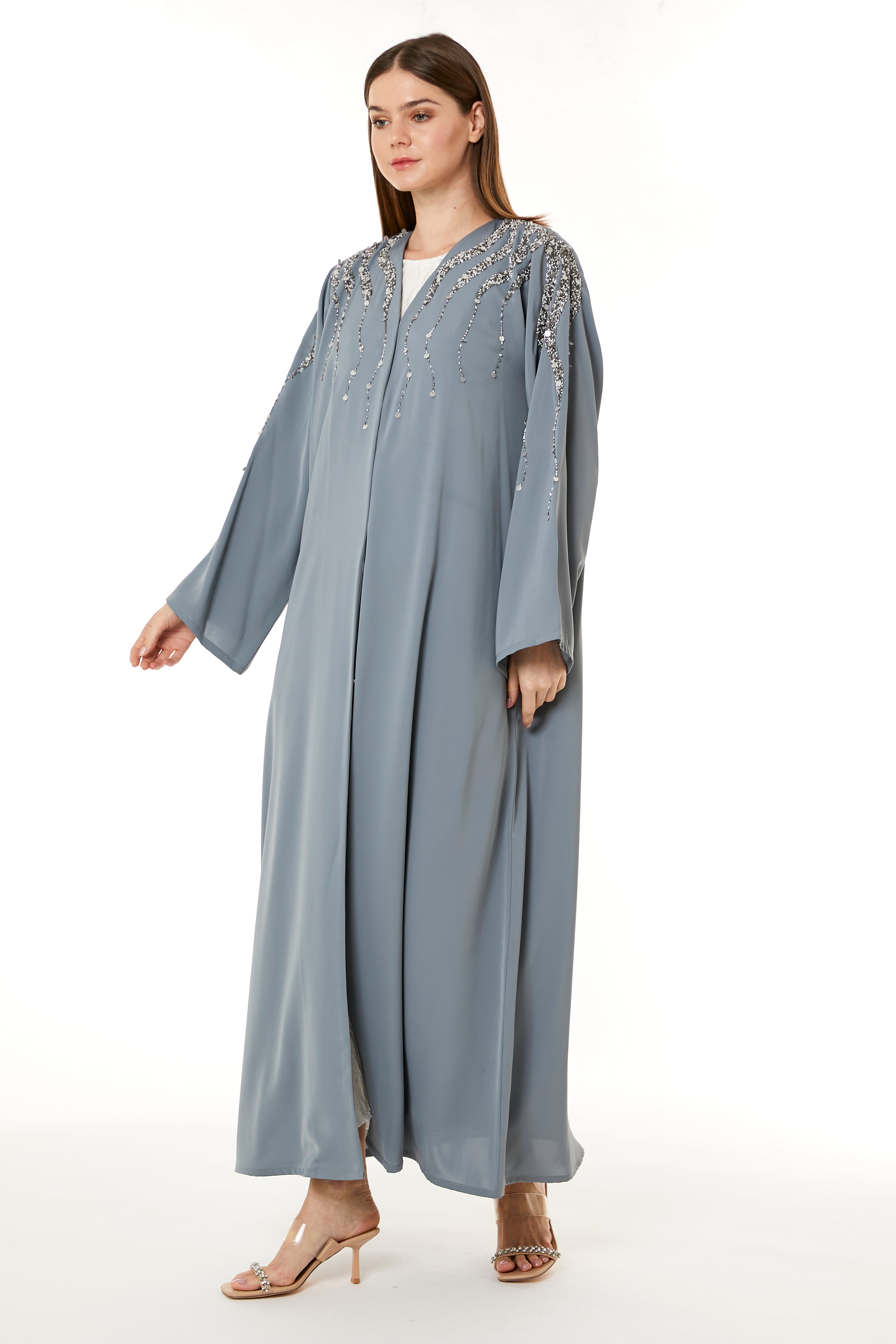 Grey Korean Nida Hand Embellished Abaya