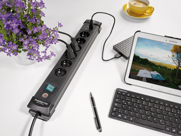 BRENNENSTUHL 1951160601 مقبس تمديد Premium-Line مع شاحن USB 6 طرق أسود 3 م H05VV-F 3G1.5