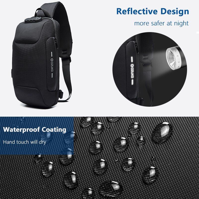 Men Crossbody Bag Anti Theft Shoulder Messenger Bag Waterproof Chest Backpack