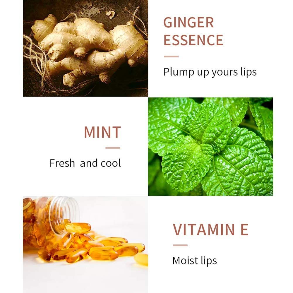 2PCS Day Night Lip Plumper Kit Natural Lip Enhancer Instant Volumising Ginger Plump Gloss