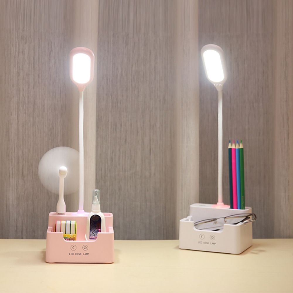 Rechargeable LED Desk Touch Lamp With Fan Student Bedside Reading Light With Stand