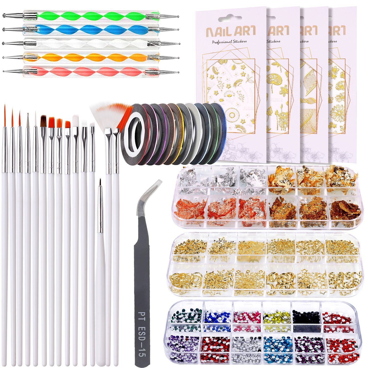 Nail Art Kit Nail Decorations Supplies Nail Art Decals Brushes Rhinestones Dotting Tools