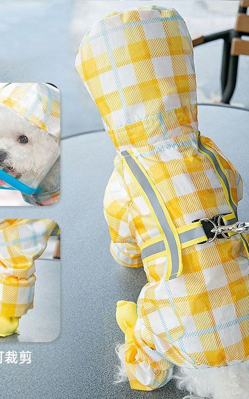 Dog Rain Coat Pet Rain Poncho With Reflective Tape Waterproof Jumpsuit Breathable Hoody