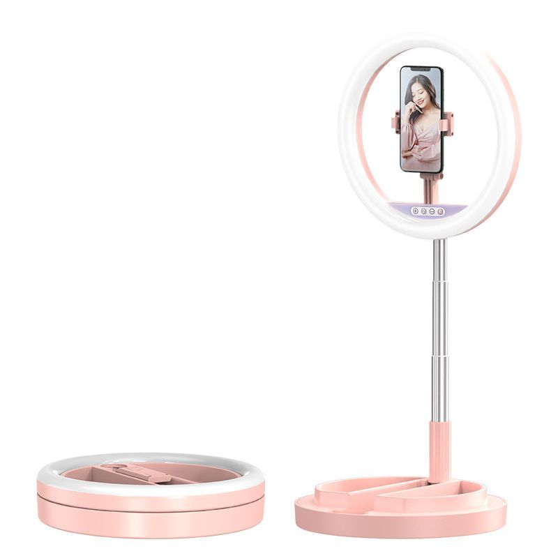 Foldable Selfie Sitick Phone Stand 360 Rerotion With Led Circle Lamp Fill Light