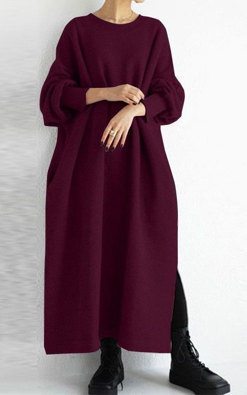 Women's Autumn Crew Neck Cotton Pullover Sweatshirt Dress
