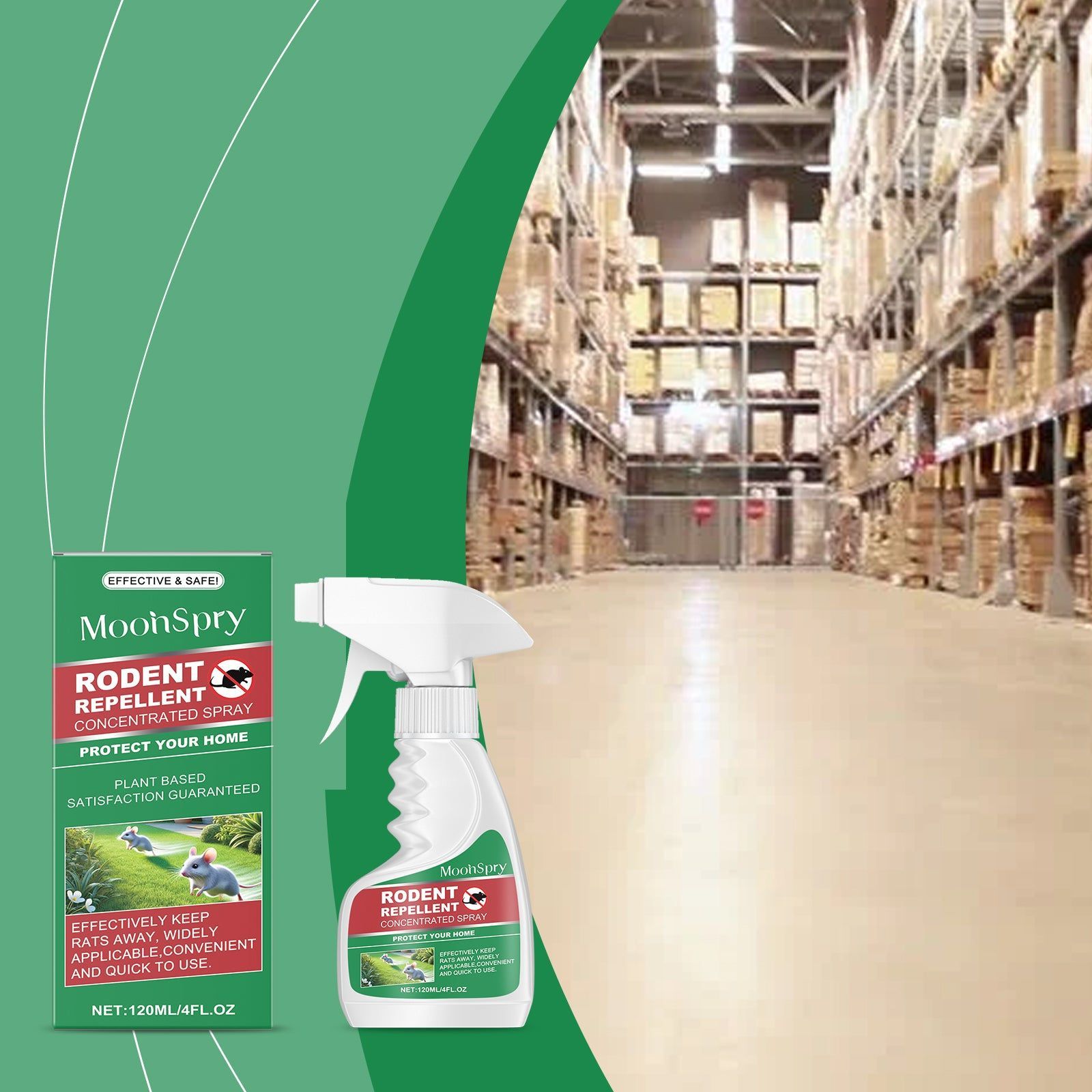 Effective Peppermint Rat Repellent Spray for Deratization, Indoor Outdoor, Long-Lasting ,120ml