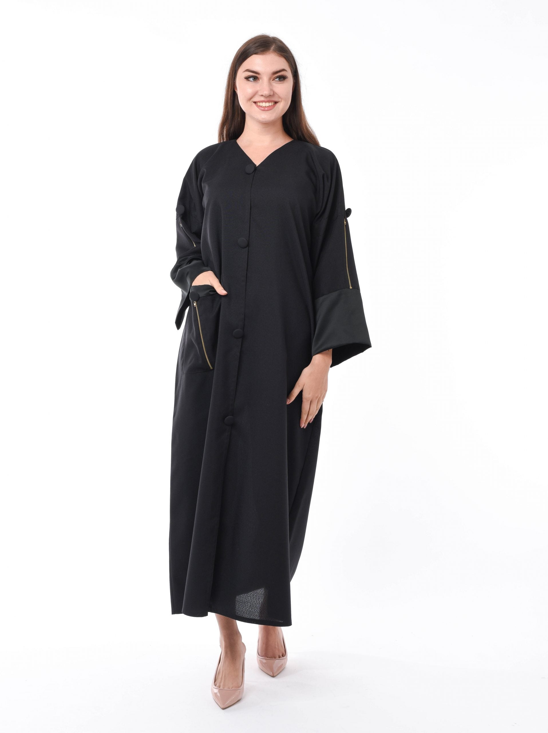 MOiSTREET Black Abaya with Pocket and Zip Detailing