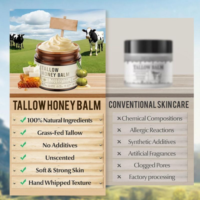 Beef Tallow for Skin Care Moisturizer Grass-Fed Beef Tallow and Raw Honey Balm  Unscented Natural Tallow Face  Moisturizer