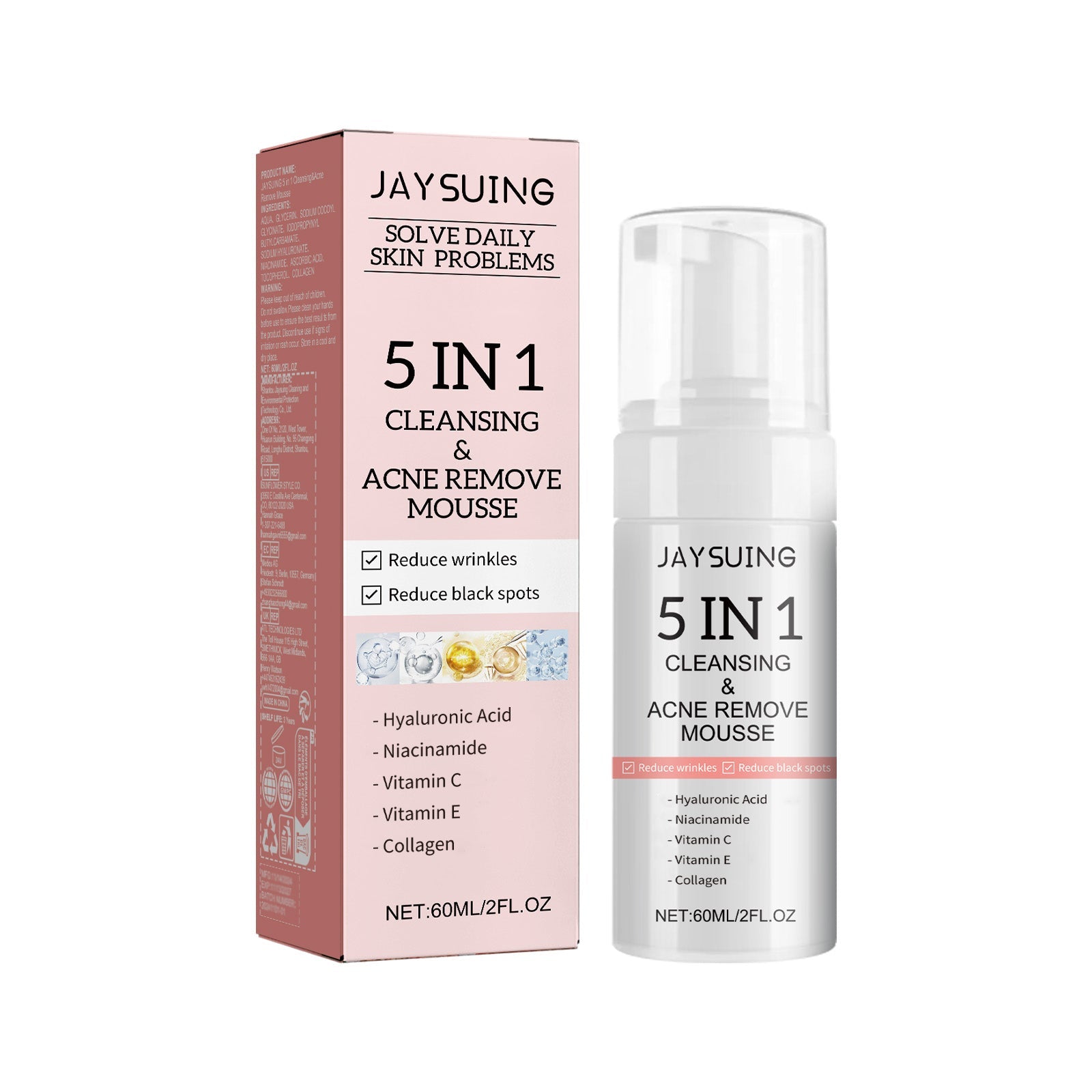 5 in 1 Cleansing Mousse for Pores, Blackheads, Acne, Oil Control, Brightening ,60ml