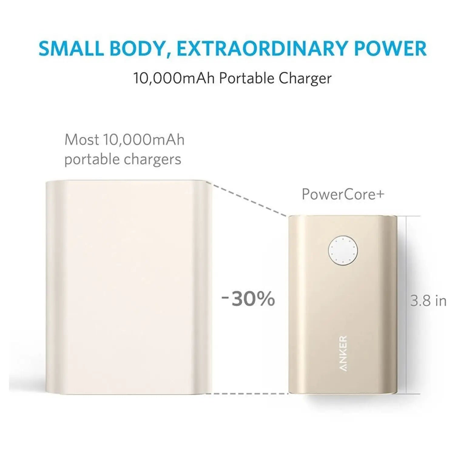 Anker PowerCore+ 10050mAh Power Bank with Quick Charge, Premium Aluminum Build & Fast Charging, Gold