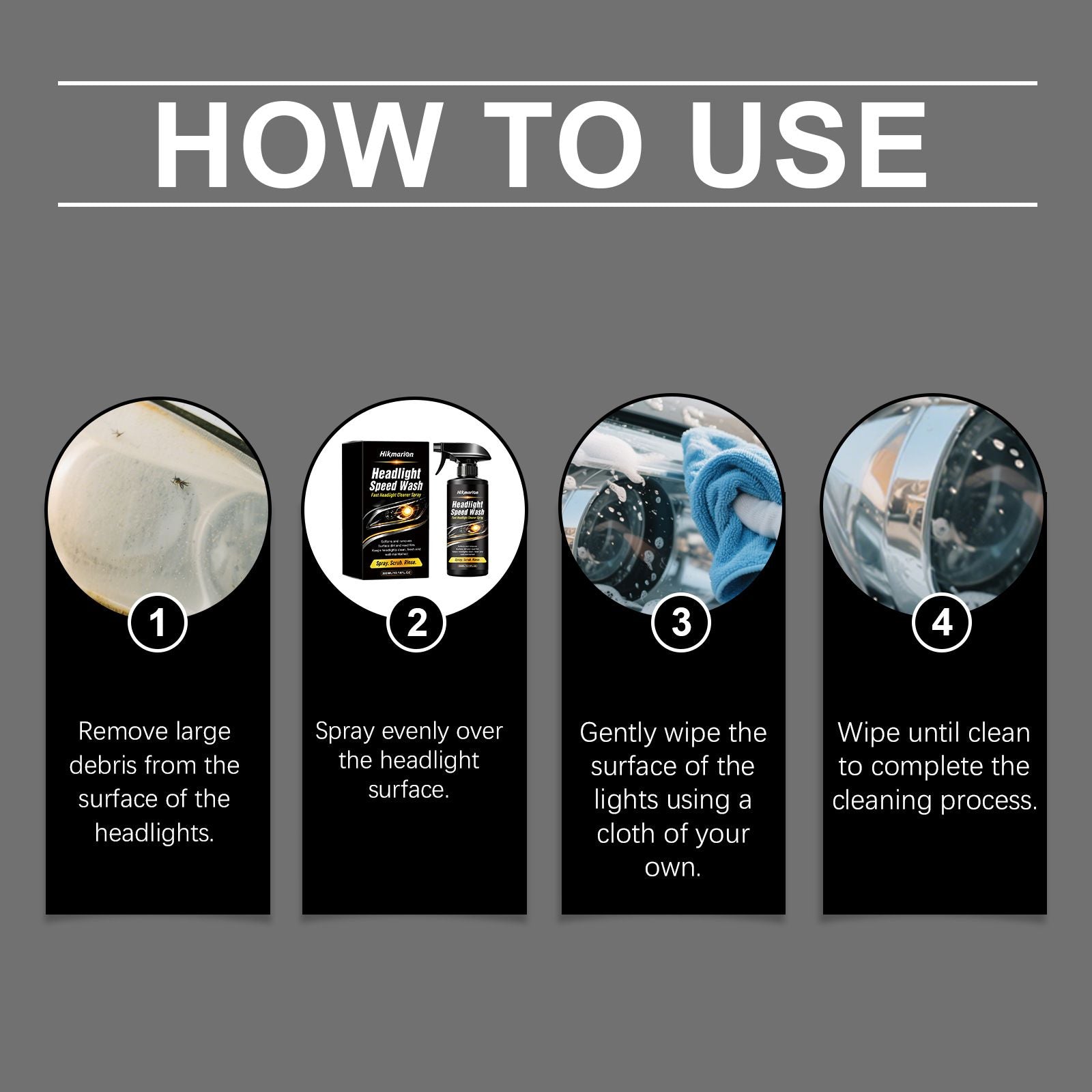Hikmarion Headlight Cleaner Spray 300ml, Car Lens Restorer
