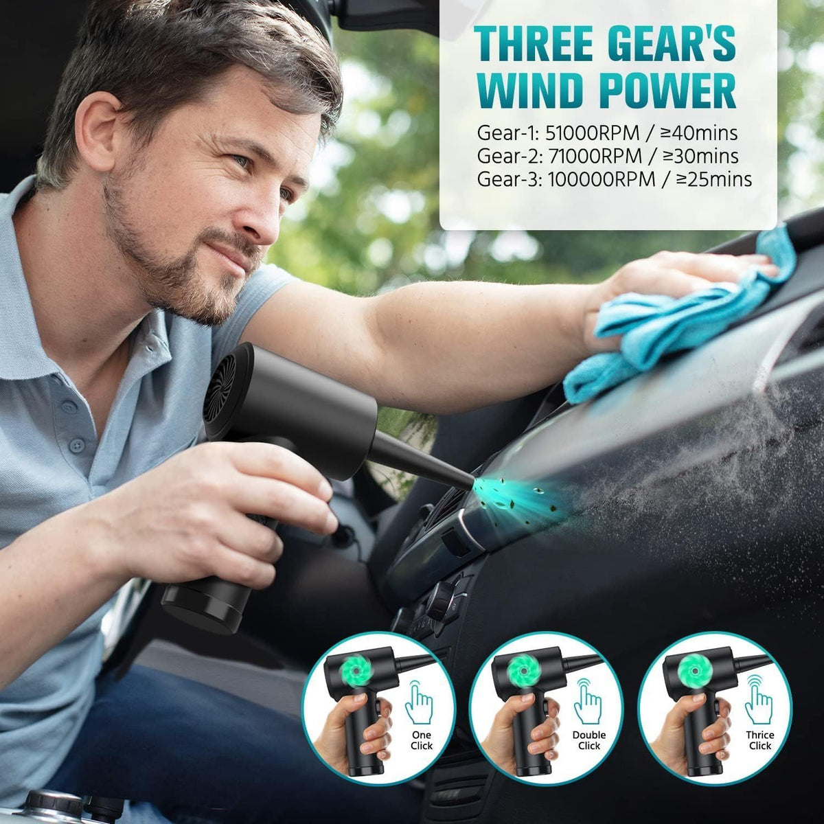 Compressed Air Duster Electric Rechargeable Cordless Air Blower for Car Computer Keyboard