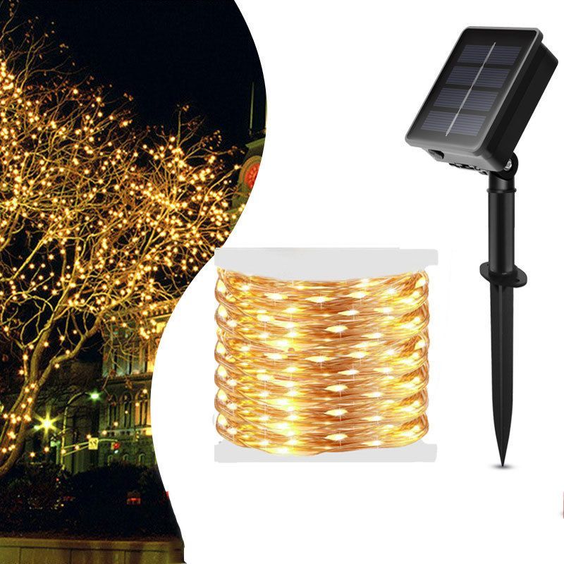 Outdoor Solar Copper Wire Lights Waterproof Fairy String Lamp With 8 Modes