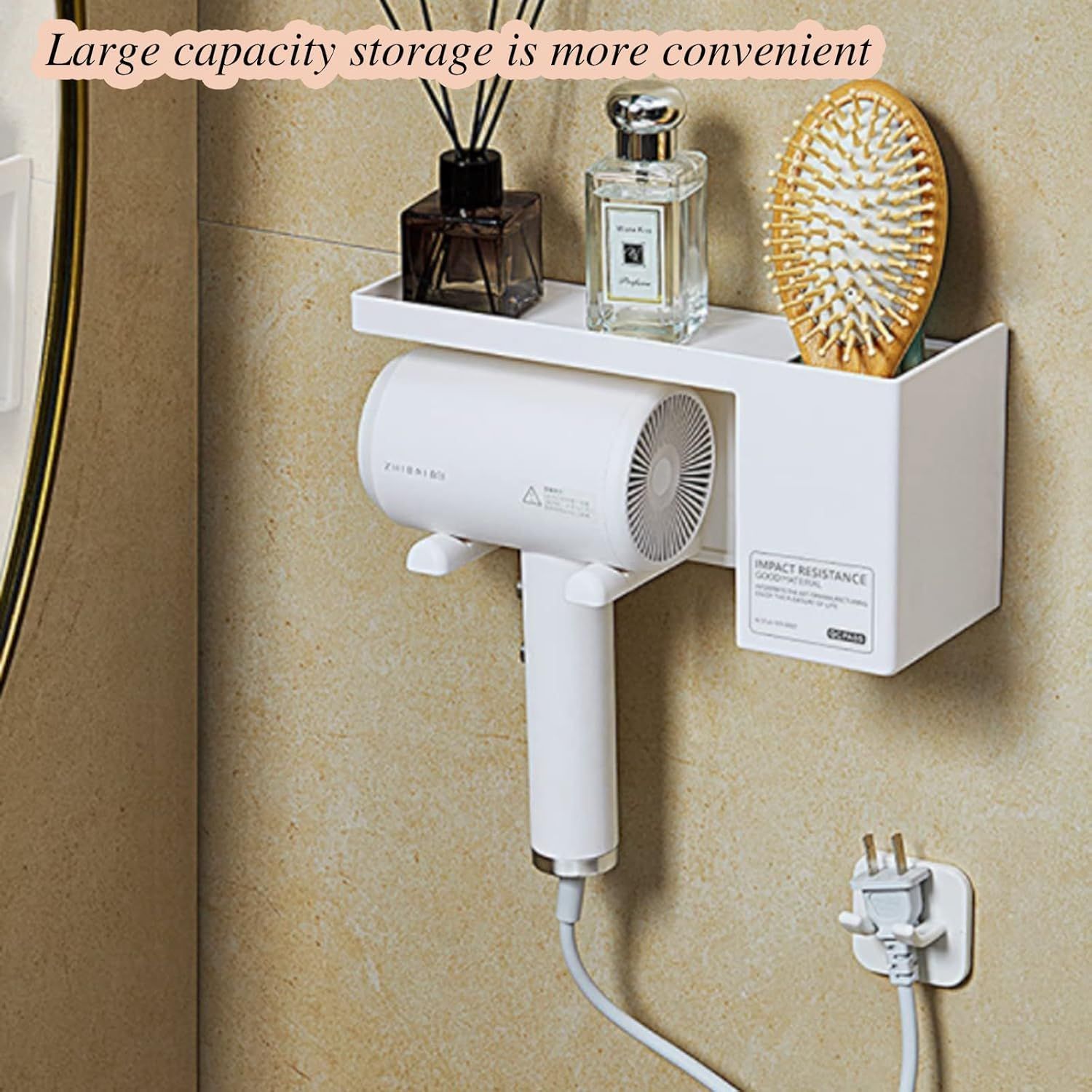 Universal Hair Dryer Wall Mount Holder Punch Free Bathroom Rack