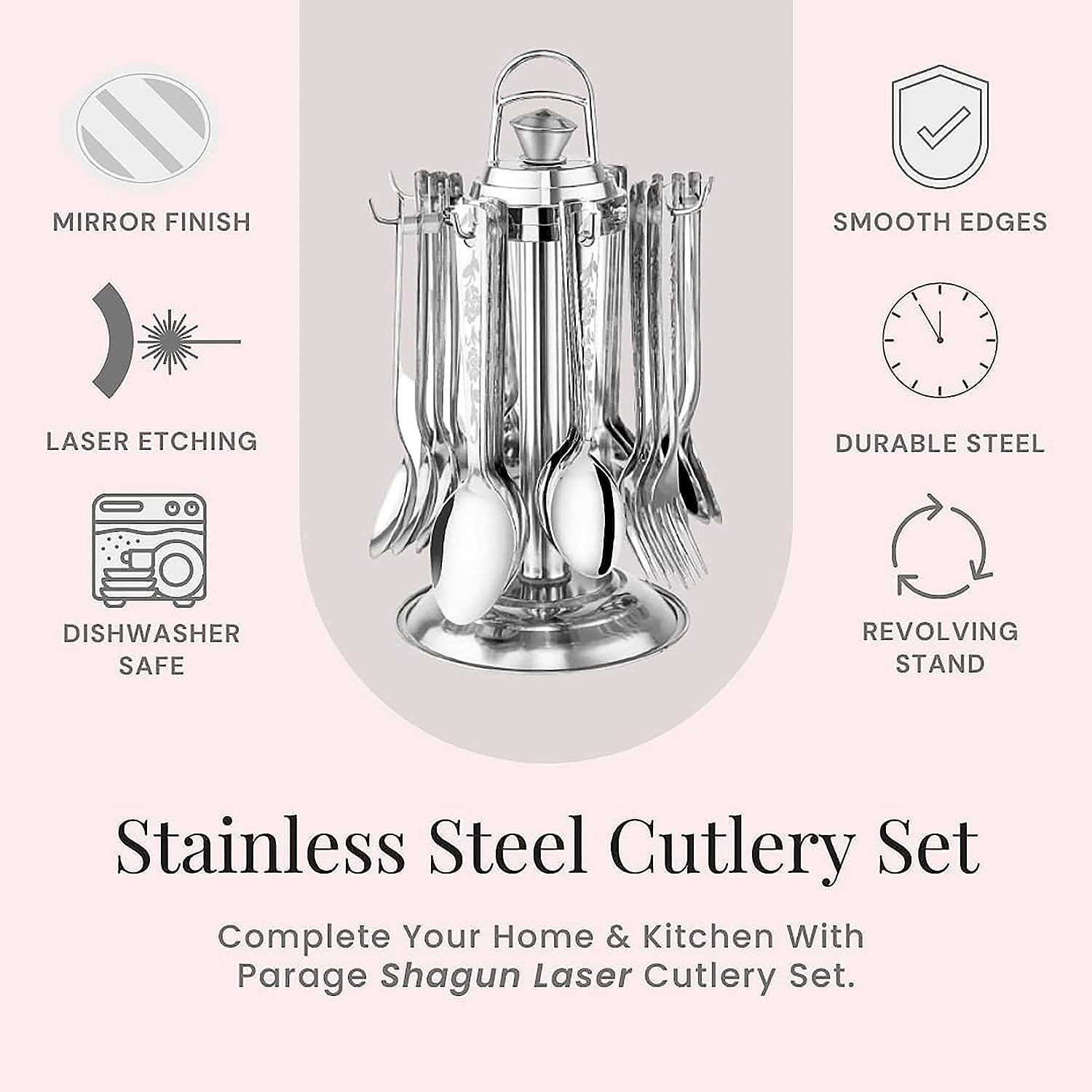 Stainless Steel 24 Pc Cutlery Set with Stand Dishwasher Safe