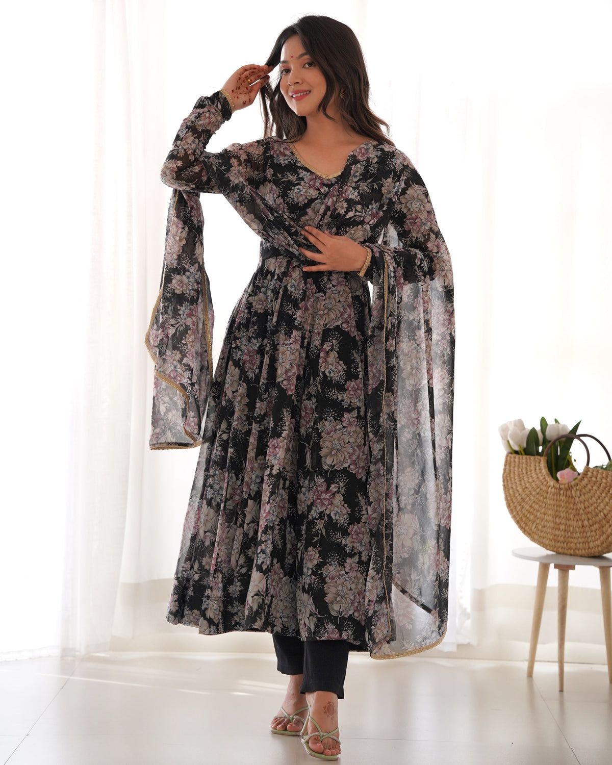 Fab Zone Party Wear Anarkali Gown With Pent And Dupatta