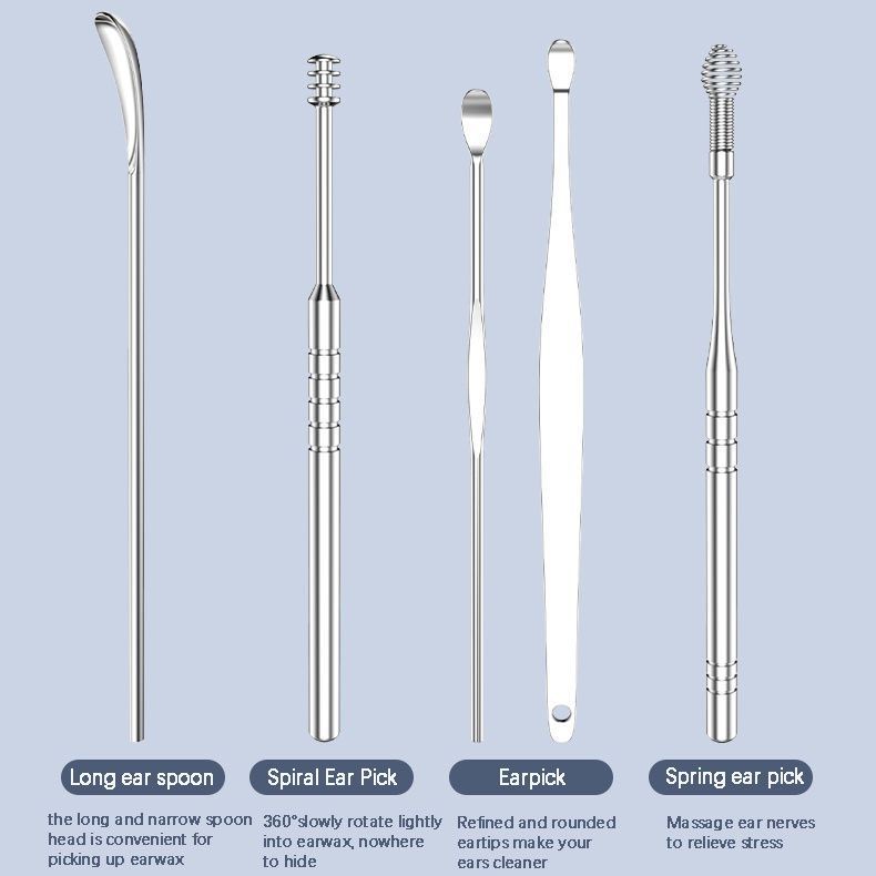 6pcs Ear Wax Pickers Kit Stainless Steel Ear Wax Remover Ear Pick Cleaner Spoon Tools