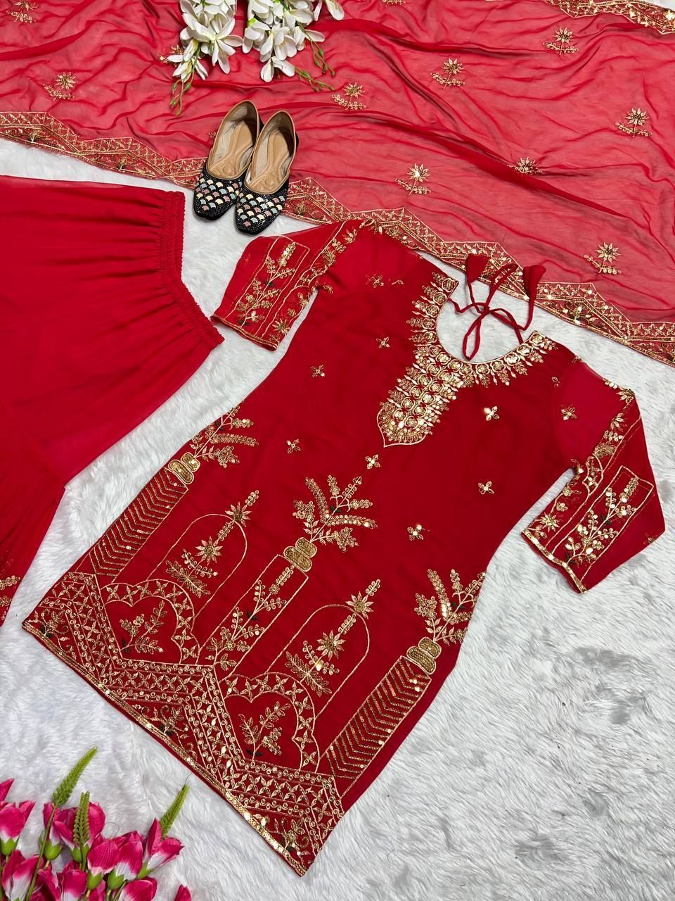 Fab Zone Embroidered Top with Sharara Plazzo Suit