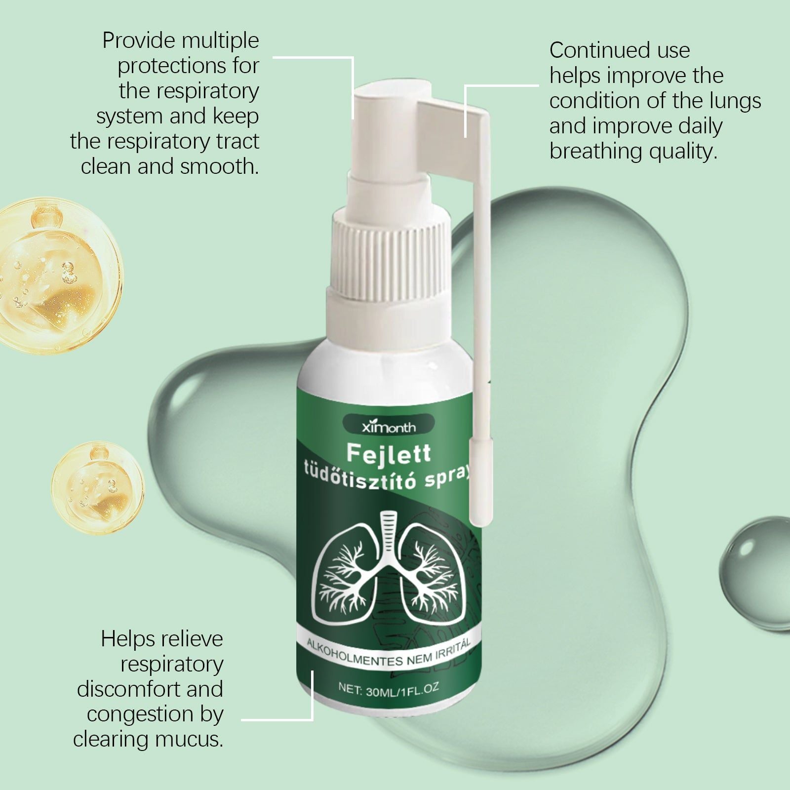 Body Care Spray, Refreshing Respiratory Relief, Natural Mucus Clear, Daily Breath Support ,30ml