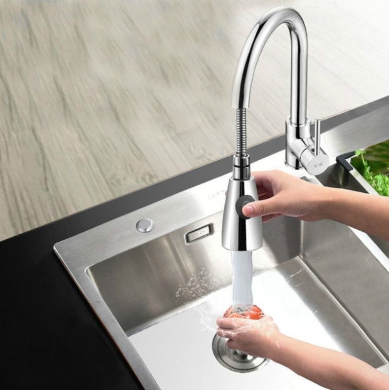 Kitchen Pull-out Faucet, Style:Copper Plating + Water Stop Copper Plating + Water Stop