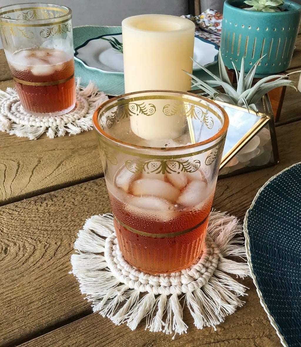 4-Pack Handmade Macrame Coasters Round Drinks Cotton Boho Woven Coaster Set