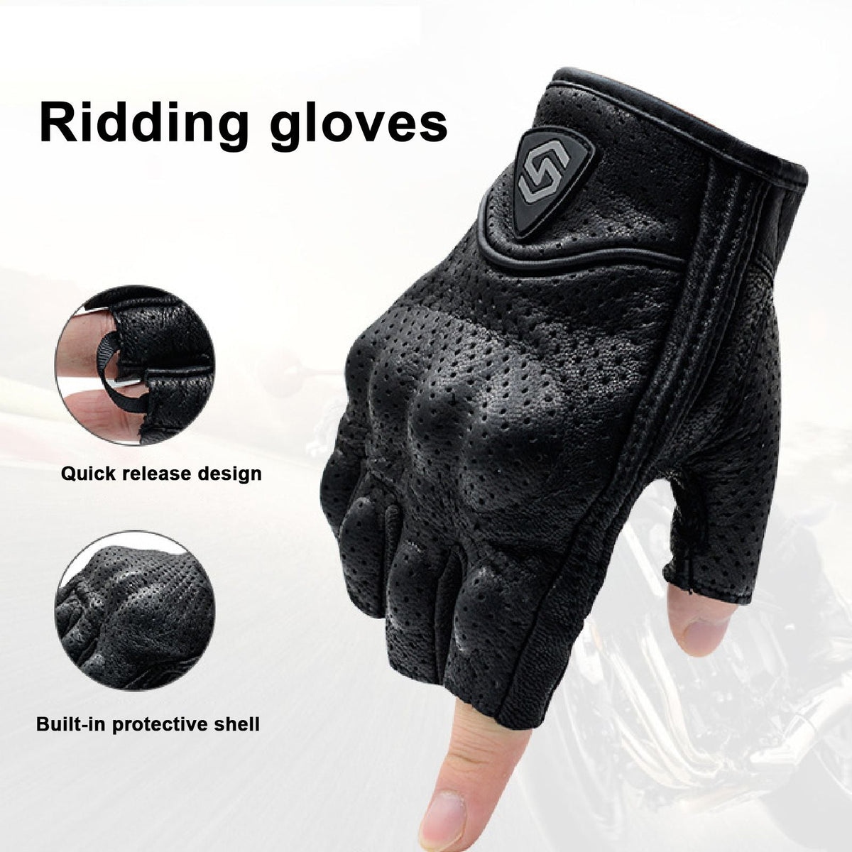 2Pcs Half Finger Gloves Faux Leather Knuckle Protection Motorcycle Gloves