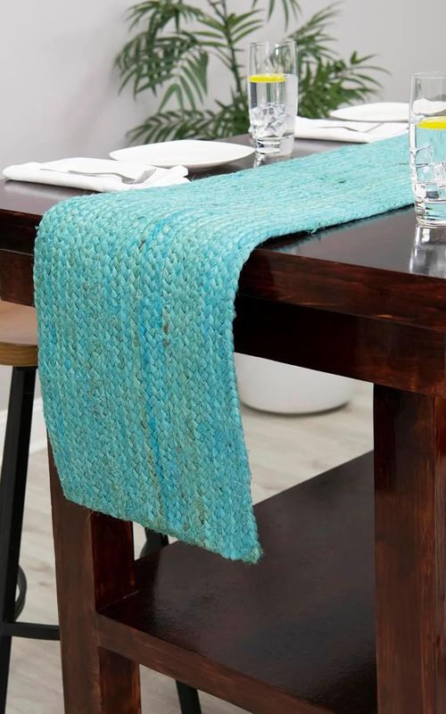 Handmade Eco Friendly Natural Jute  Table Runner Teal Color