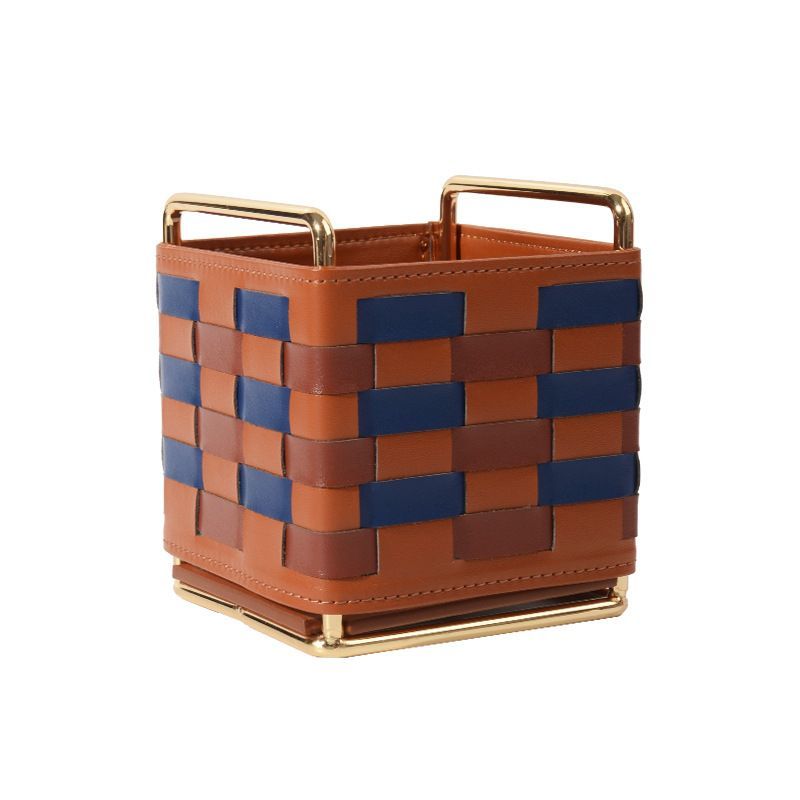 PU Leather Storage Basket Decorative Home Desktop Organizer for Bathroom Bedroom