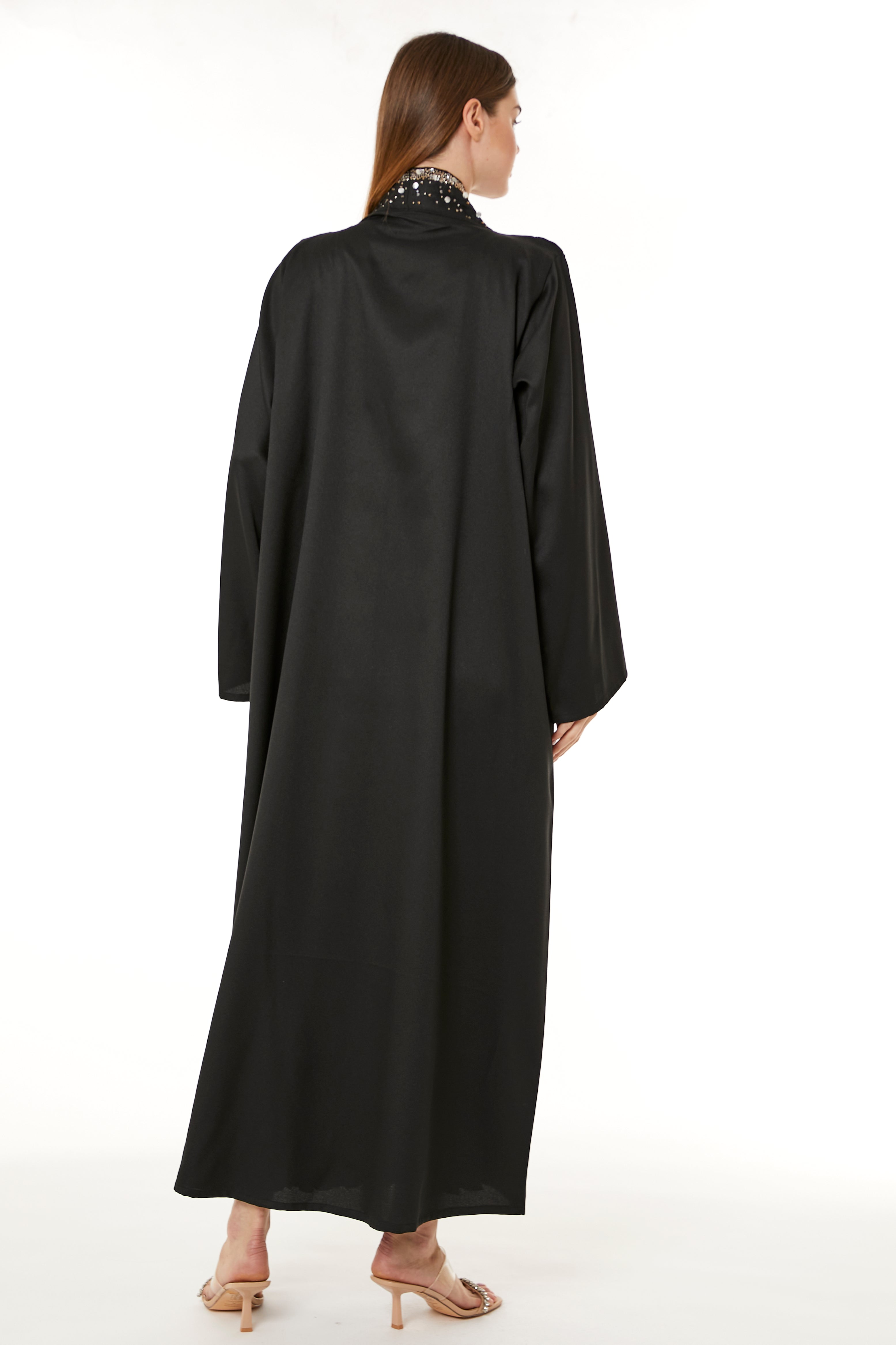 MOISTREET Black Indonesian Crepe Hand Embellished Abaya