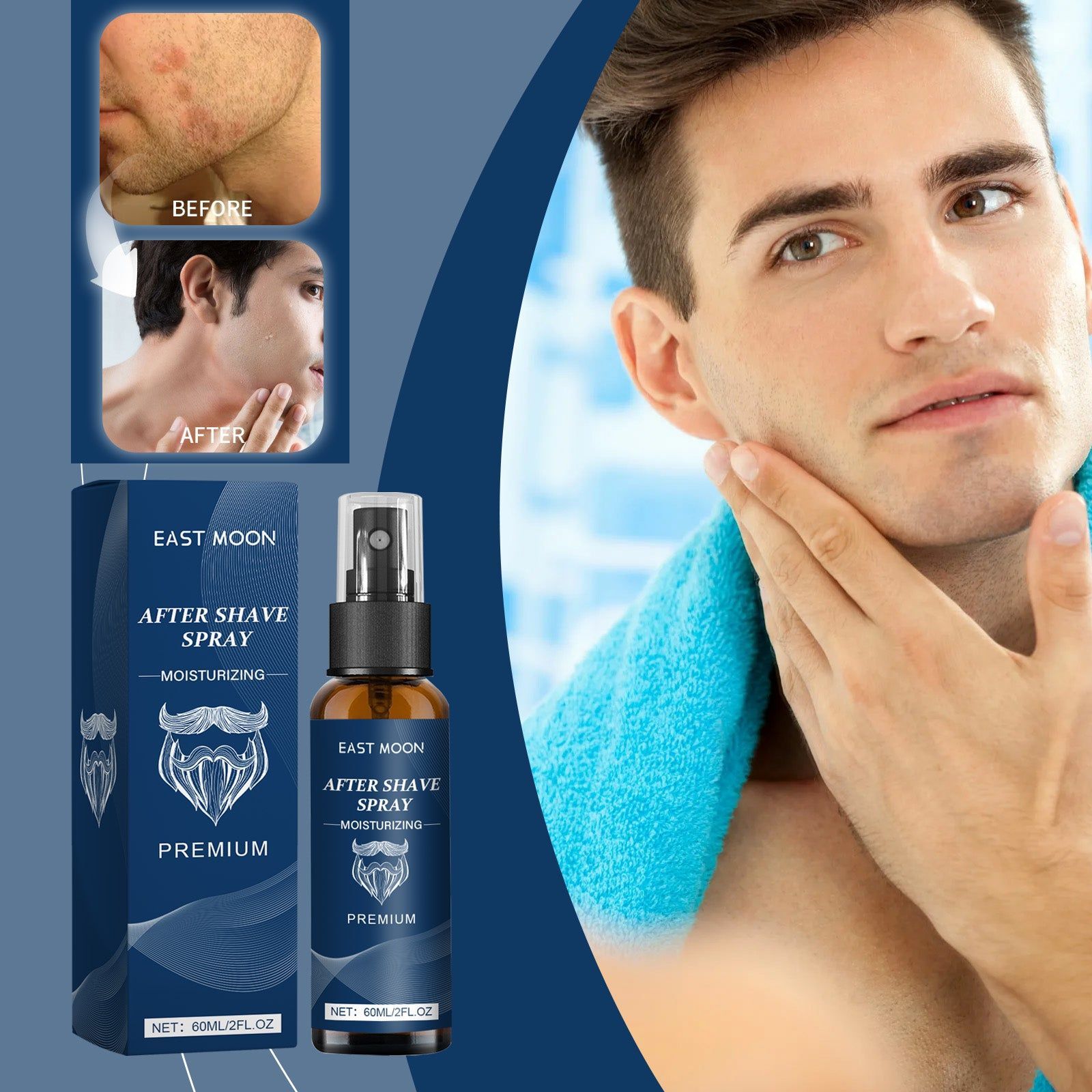 Beard Care After Shave Spray, Moisturizing, Redness Relief, Gentle, Alcohol-Free ,60ml