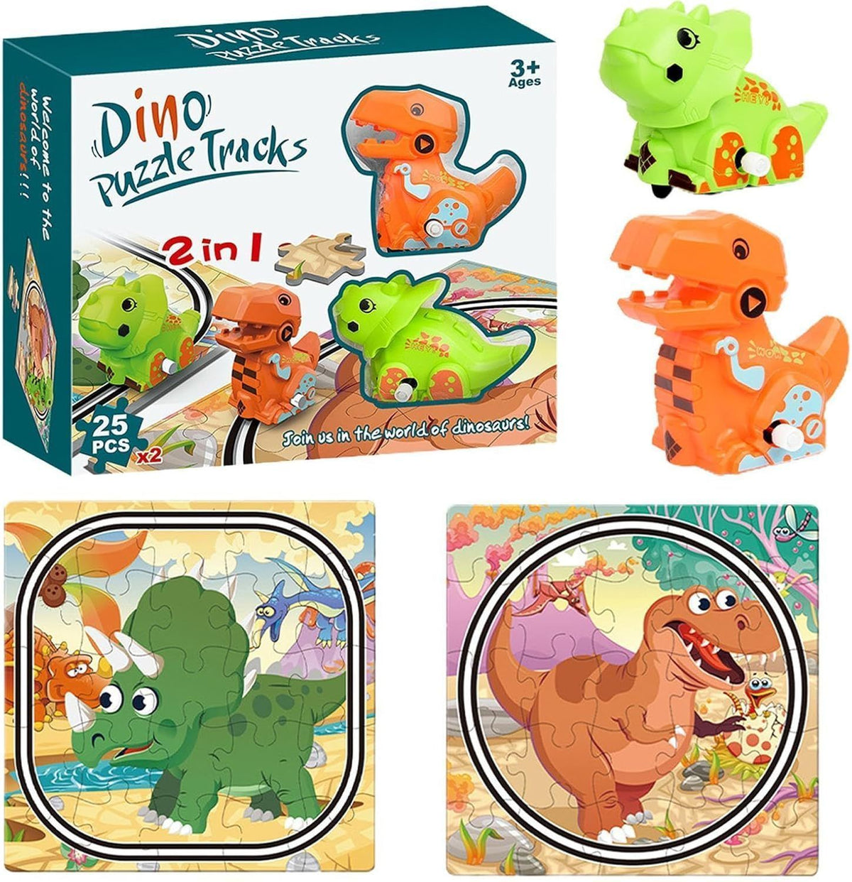 Wind Up Dinosaur Puzzle Rail Track Dino Trail Puzzle Track Car Set Kids Toy