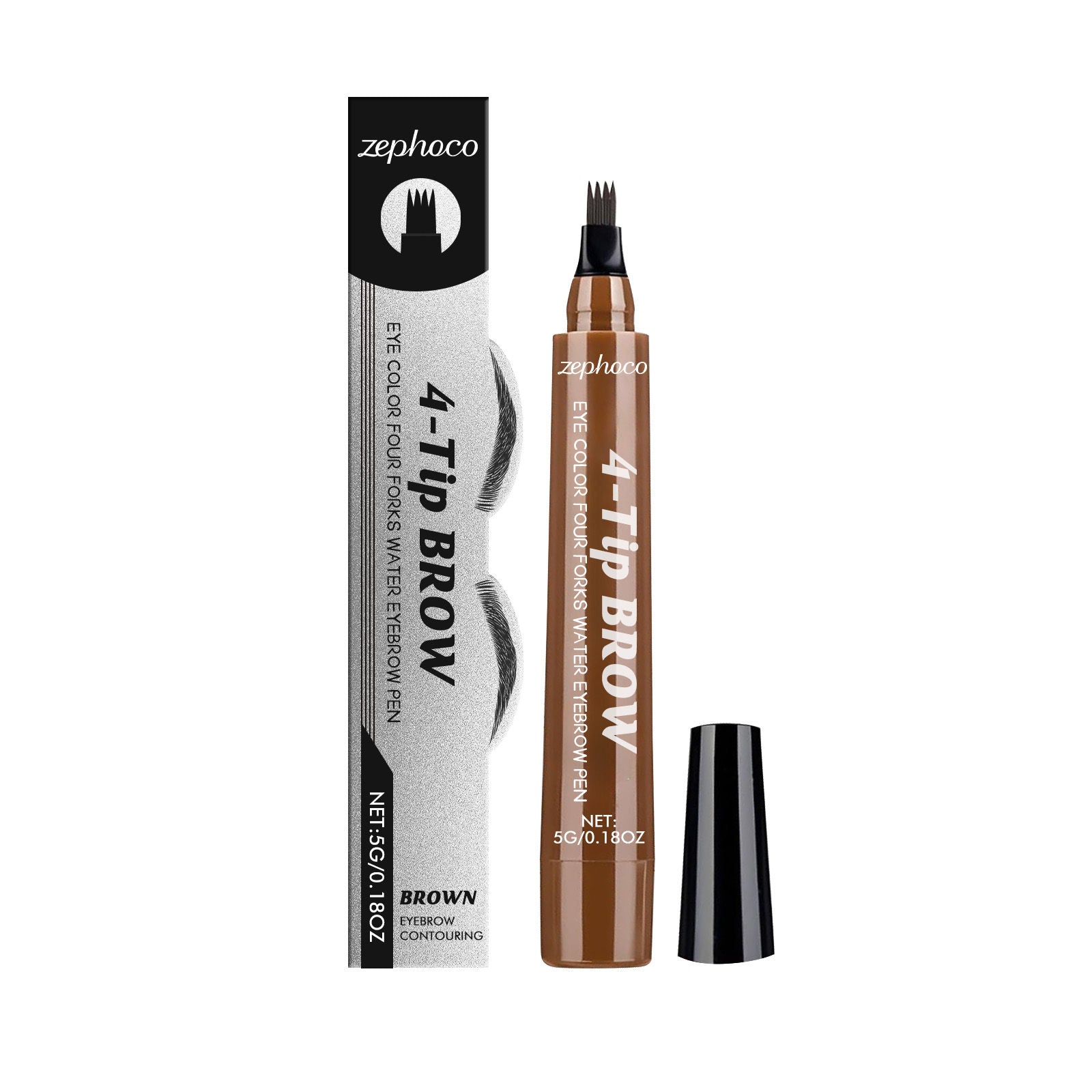 Brown Four-Prong Eyebrow Pencil, Waterproof, Natural Flow, Long-Lasting, Flawless Brows ,5g