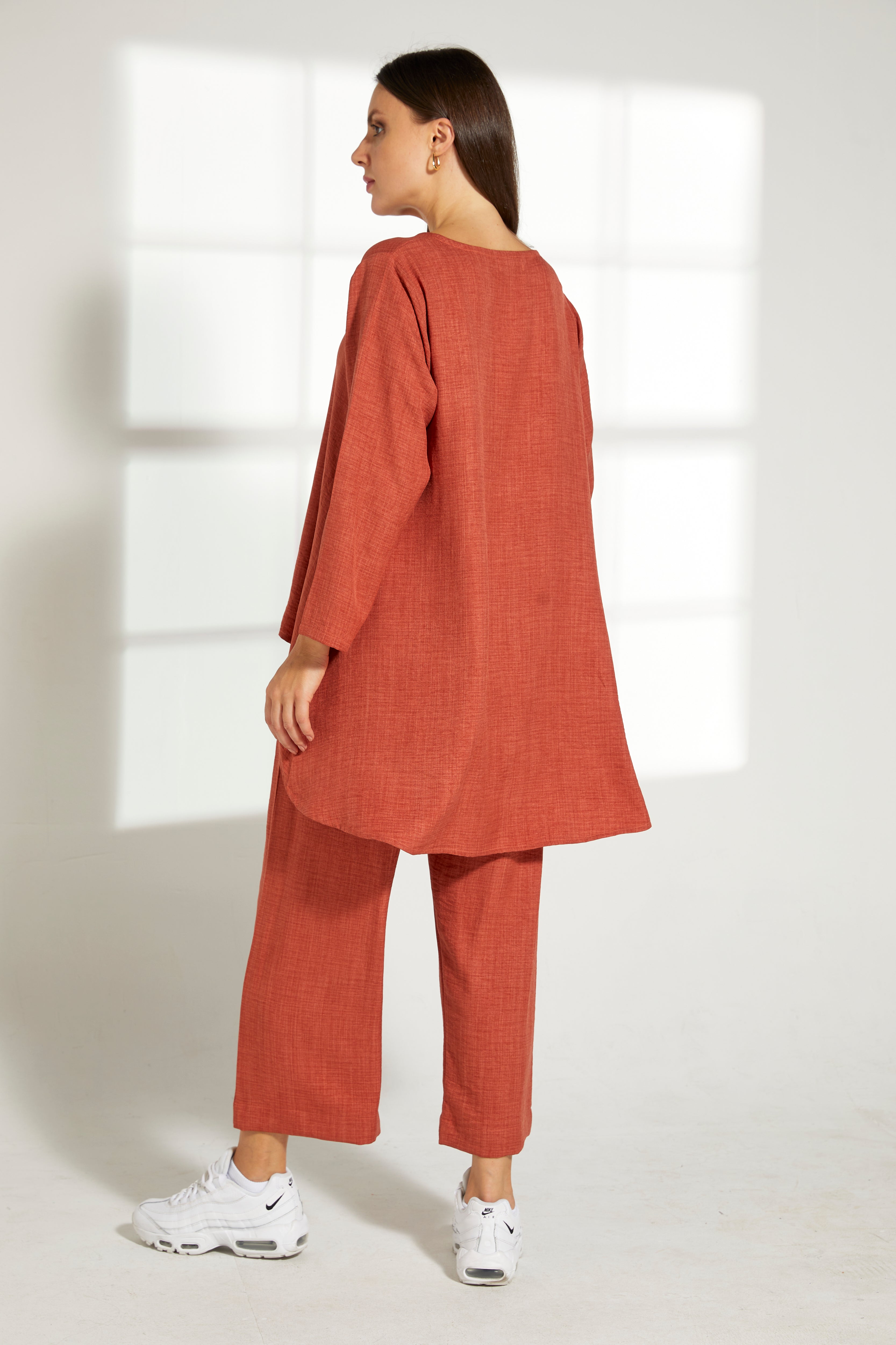 MOiSTREET Orange CEY Mélange Fabric Top And Pants Set