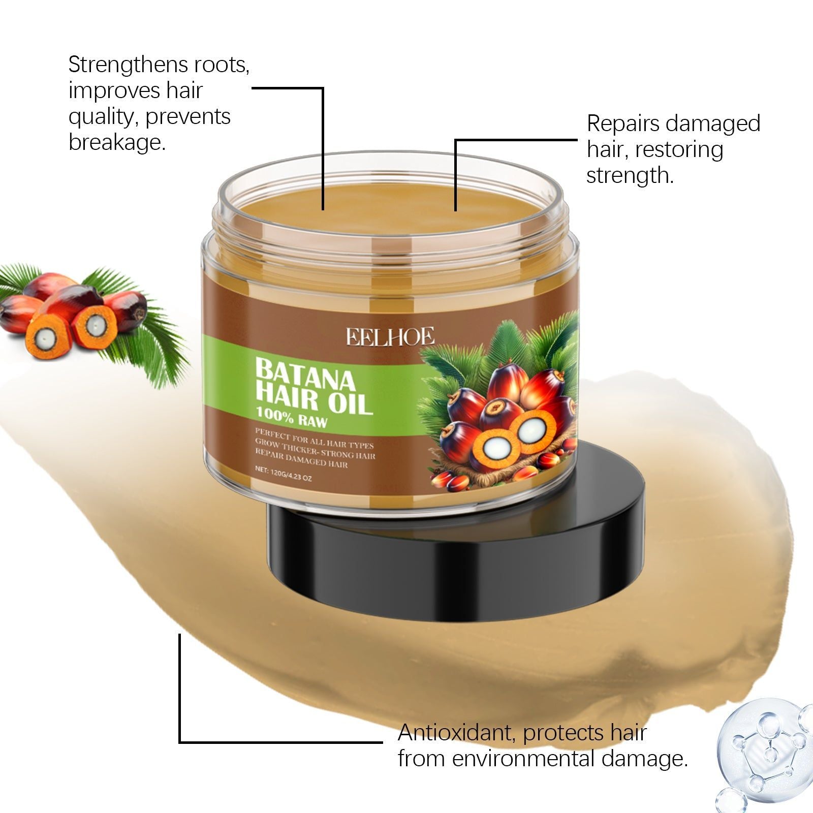 Batana Hair Care Oil, Nourishes, Moisturizes, Thicker, Glossy Hair, Safe, Easy to Use ,120g