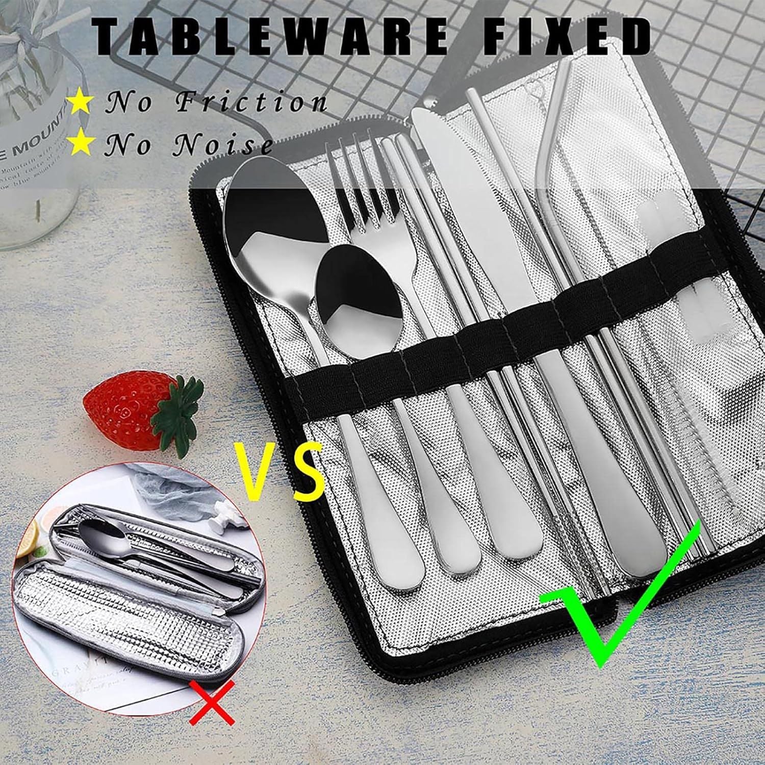 Portable Travel Utensils Set Reusable Silverware Flatware Set with Case