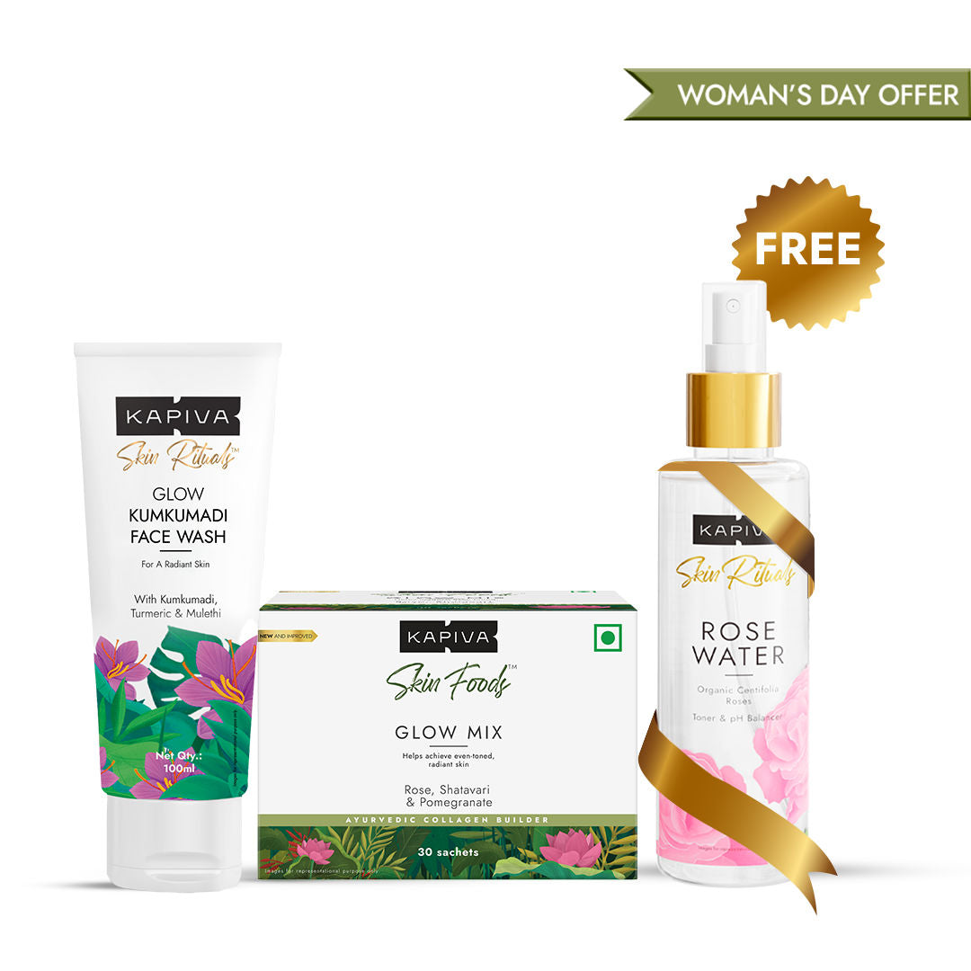 Kapiva Glow Combo : Glow Face Wash and Glow Mix with free Rose Water