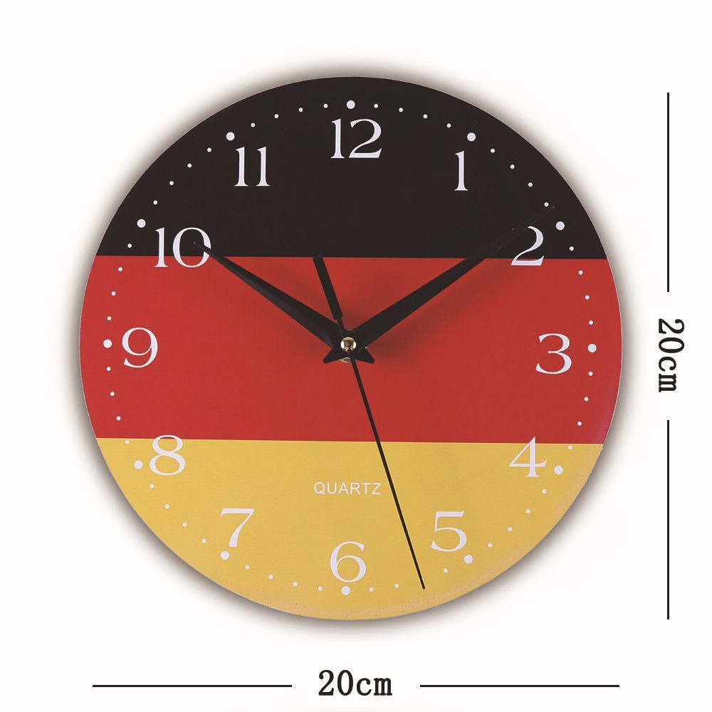 8 Inch Germany Flag Wooden Wall Clock Silent Round Soccer World Cup Home Decor